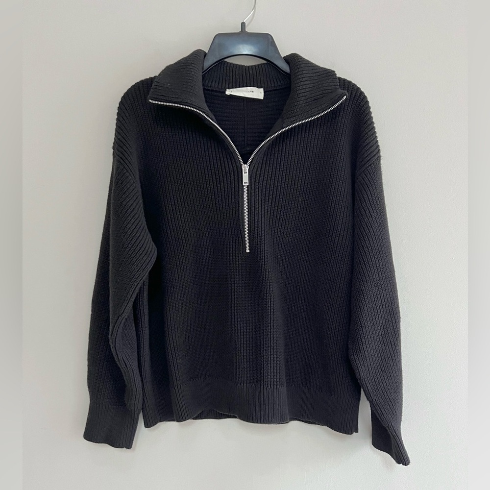 Everlane Half-Zip in Everyday Organic Cotton Knit Sweater in Black, size S